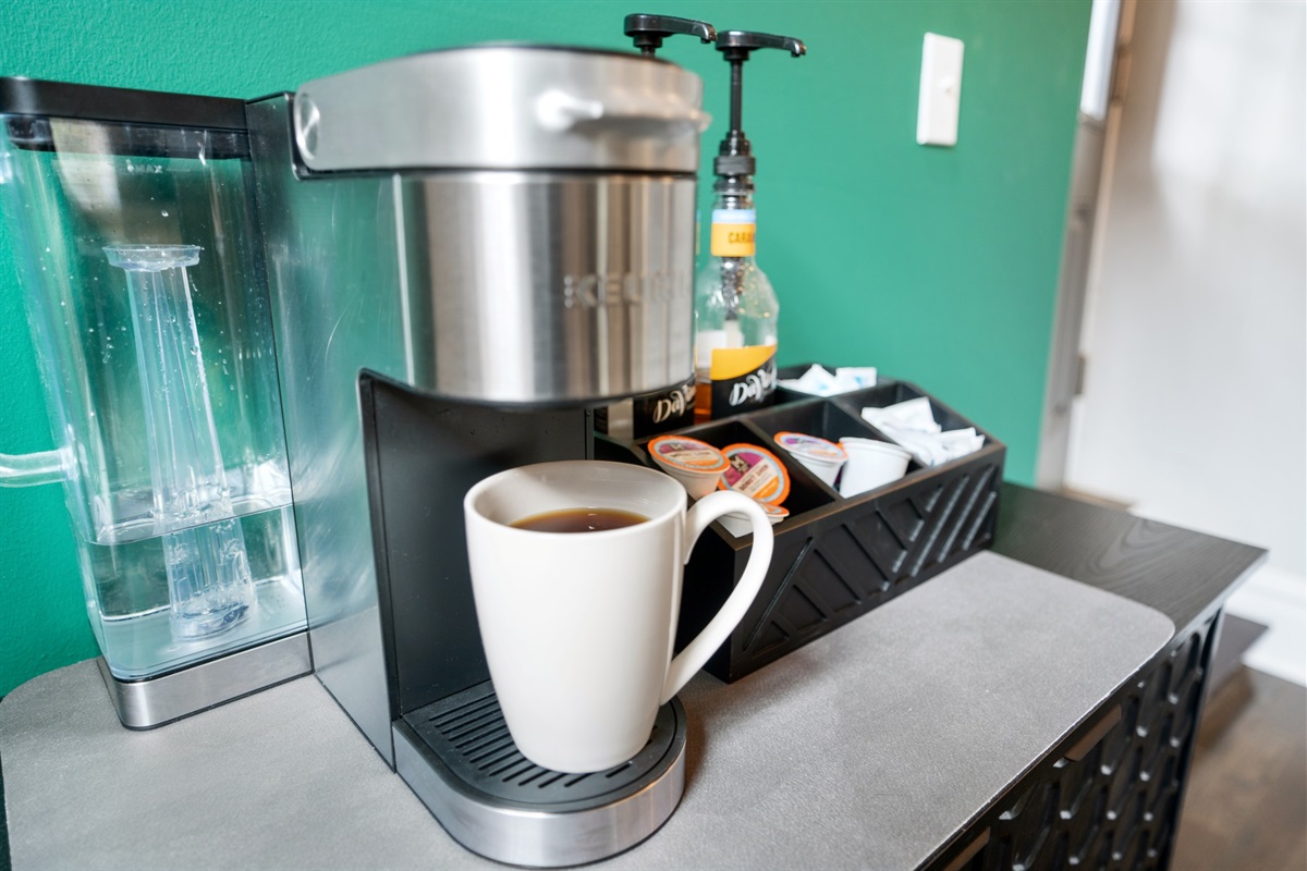 Brew a fresh cup without leaving the Primary Suite thanks to your private Keurig coffee station.