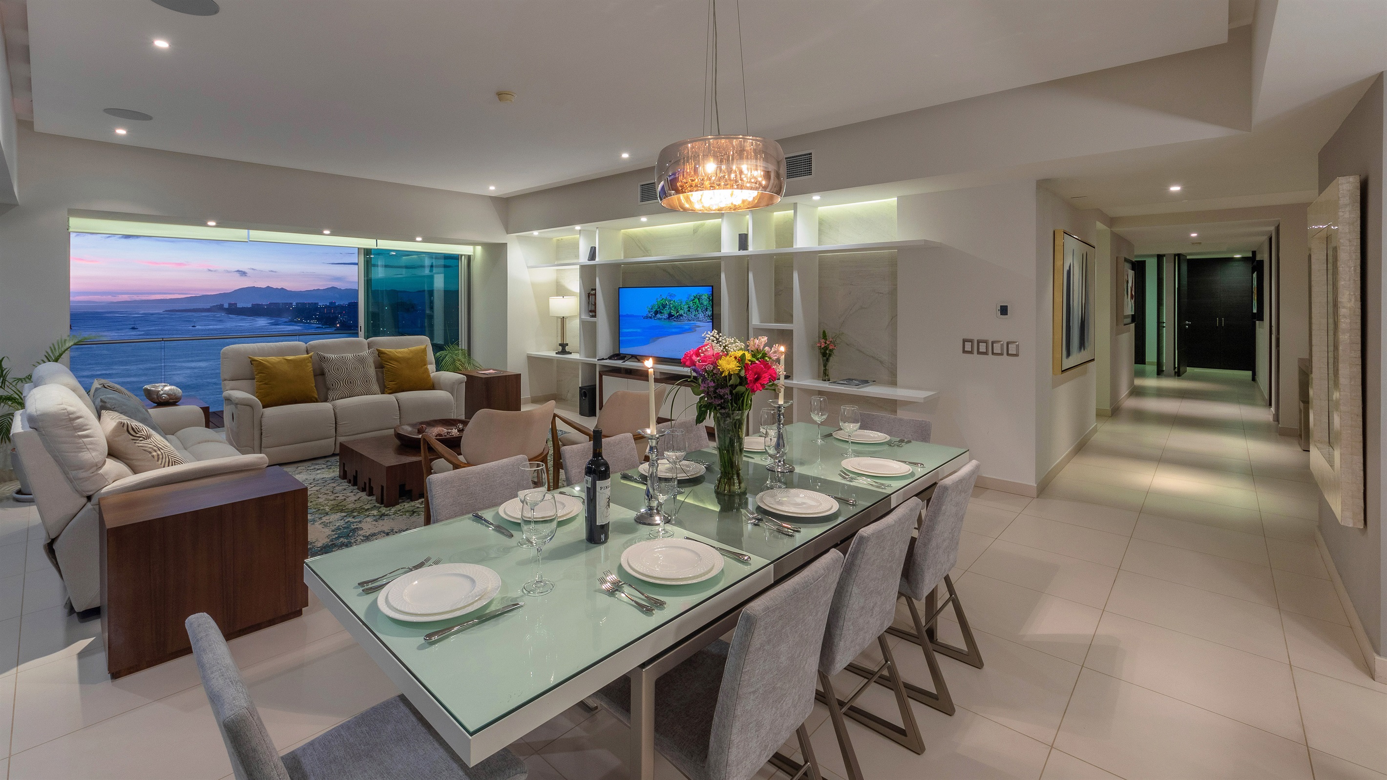 Living and Dining Room at Night