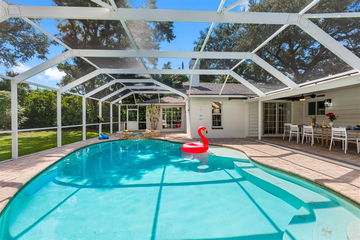 Modern paver deck surrounding the pool adds both style and durability.