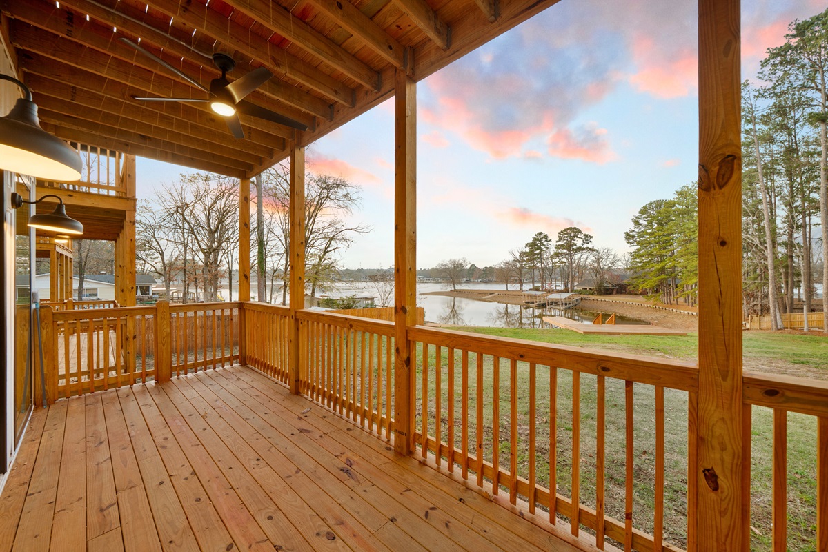 Covered deck space provides a comfortable spot to relax and take in the surroundings.