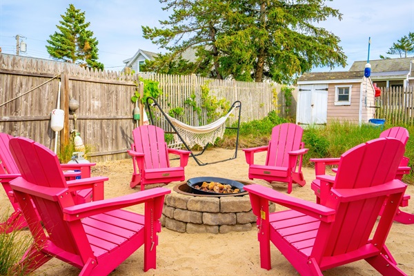 After a long day, the firepit and hammock are here to help you unwind and relax.