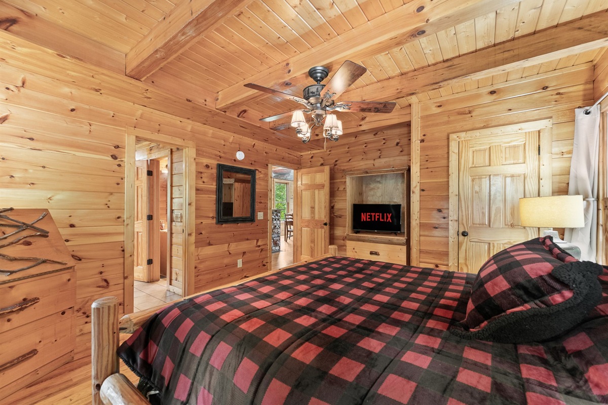 Spacious master suite designed for restful nights after mountain adventures.