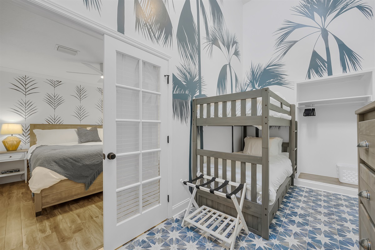 Perfect family space with playful mural and bunk beds