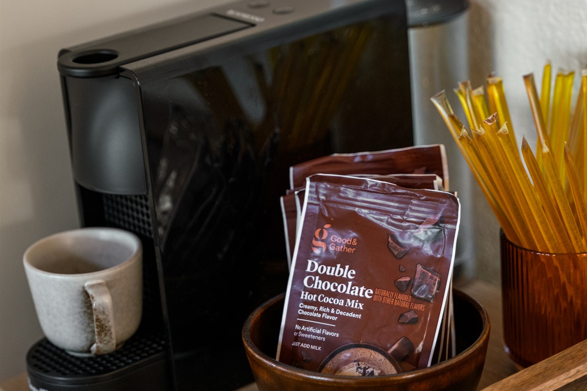 Love coffee? We have 4 different ways to make it! Tea, honey and hot cocoa too.