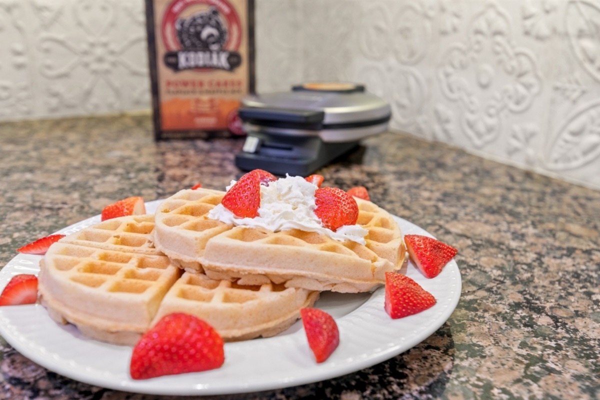 Vacation mornings start here — and yes, the waffles are really good.