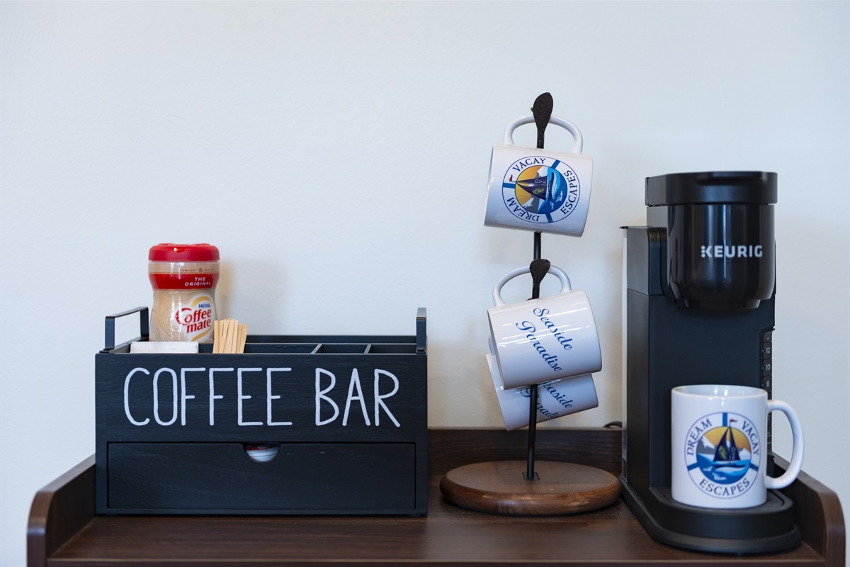 [Morning Cuppa] Embrace luxury in your master bedroom with our coffee station. Wake up to the aroma of freshly brewed bliss. Indulge in your own private caf&eacute; retreat, where every cup is a moment of pure indulgence. #cuppajoe #morningjoe #beachbliss