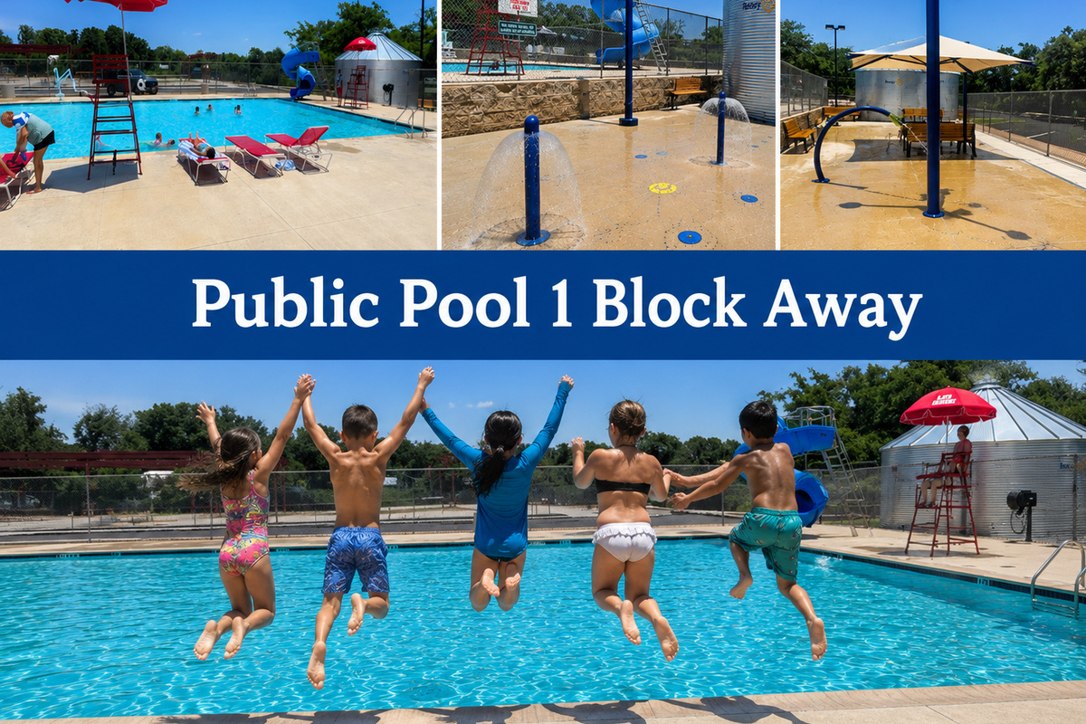 Enjoy a large pool, exciting water slide, shaded splash pad, and plenty of family fun—all just a 1-minute walk from the house.