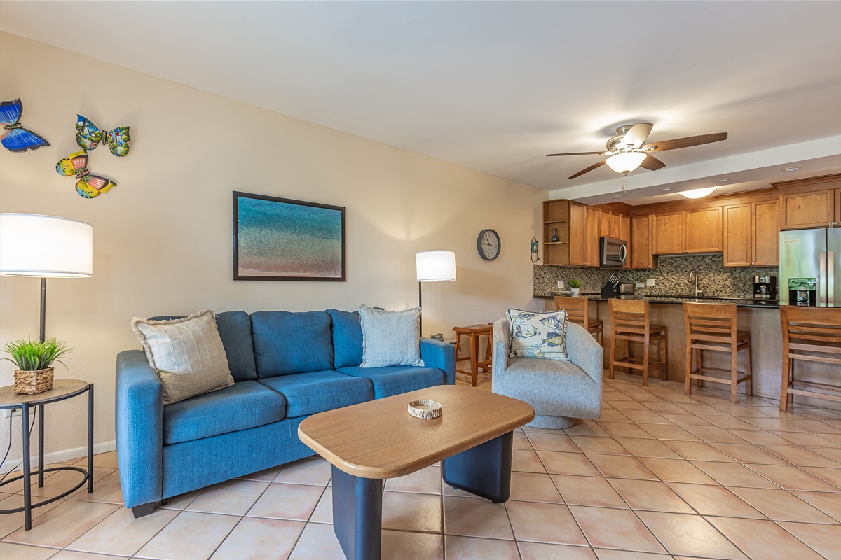 Spacious open living and kitchen area
