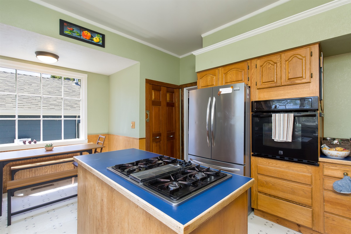 Kitchen counter with coffee station and amenities