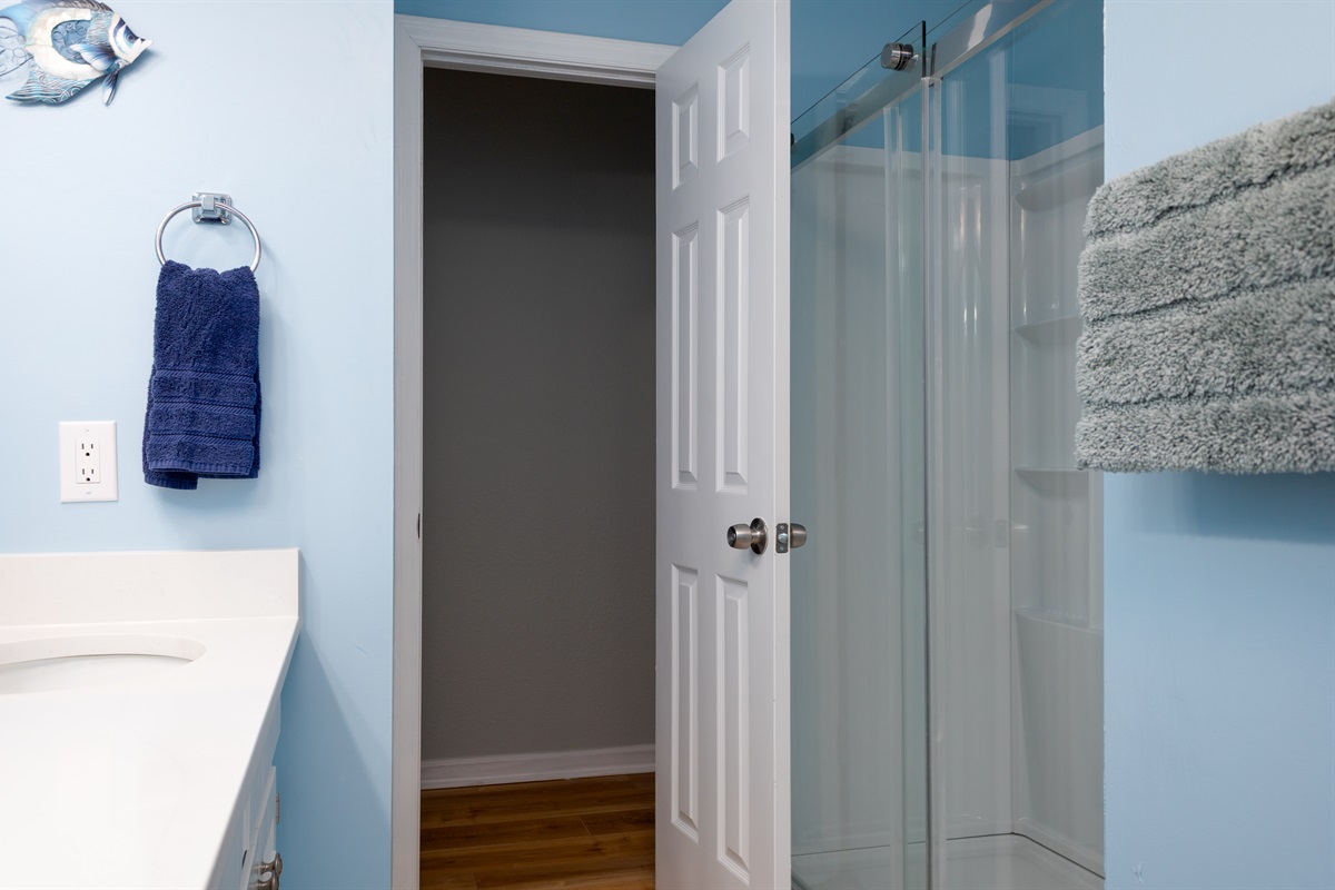 Clean and spacious hallway bathroom