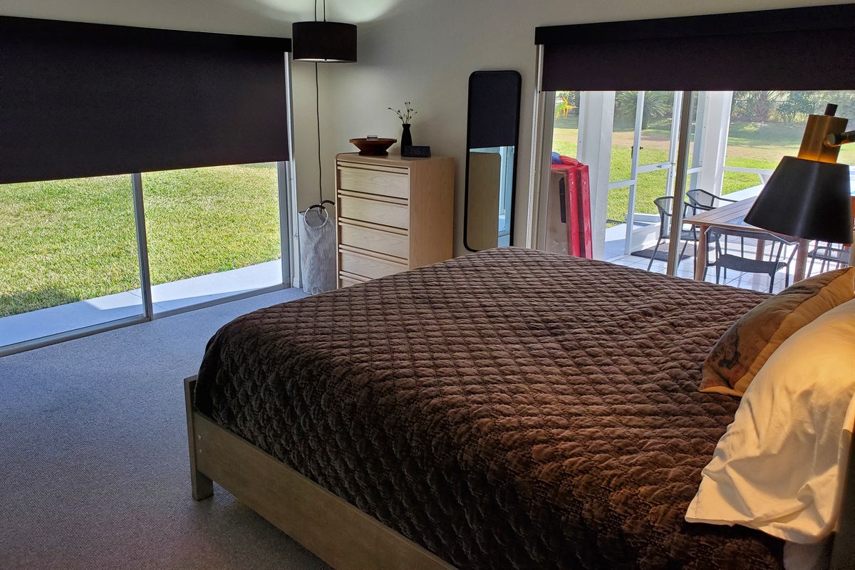 King master bedroom with lanai and backyard access