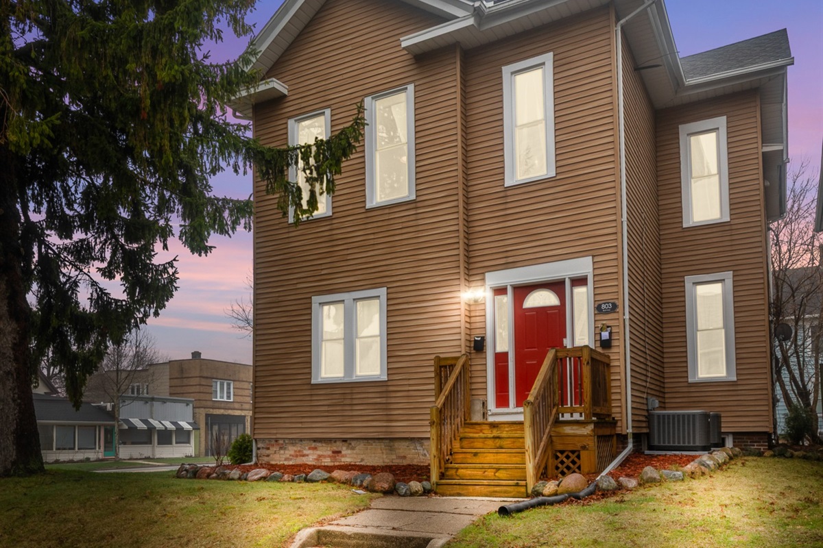 Front entry to shared foyer from Bluff Ave