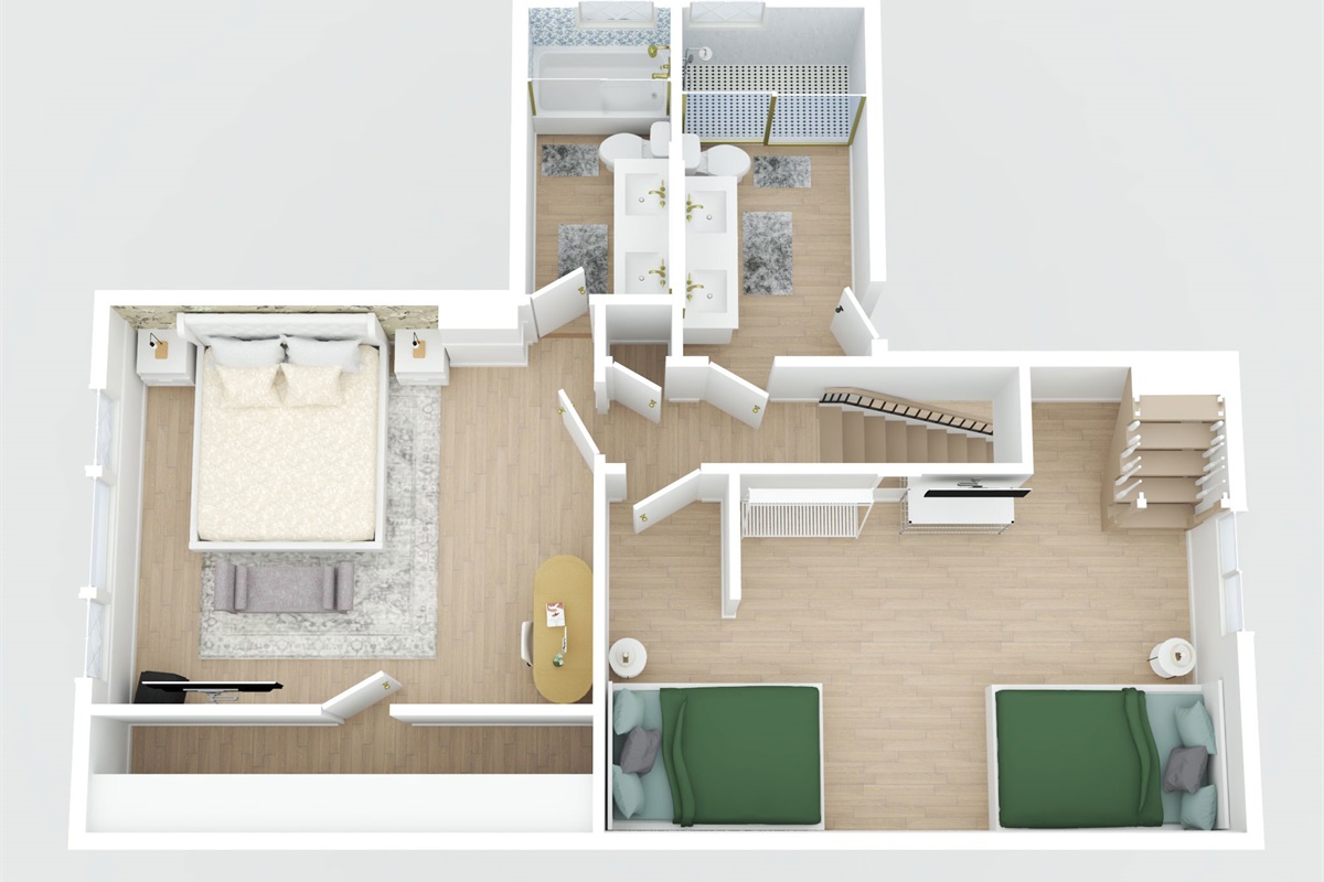 The second floor is approximately 770 sq ft and includes the primary bedroom with en-suite bathroom and a second bedroom and second full bathroom, with access to the attic / theme room