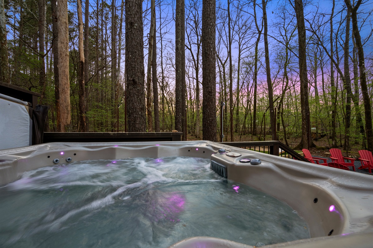 Sinking into the hot tub at the end of the day feels especially rewarding with such a quiet, natural backdrop.