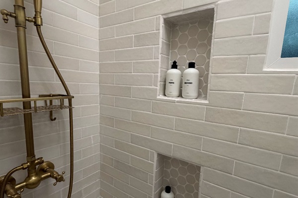 Amazing and updated shower with shampoo, conditioner, and body wash provided
