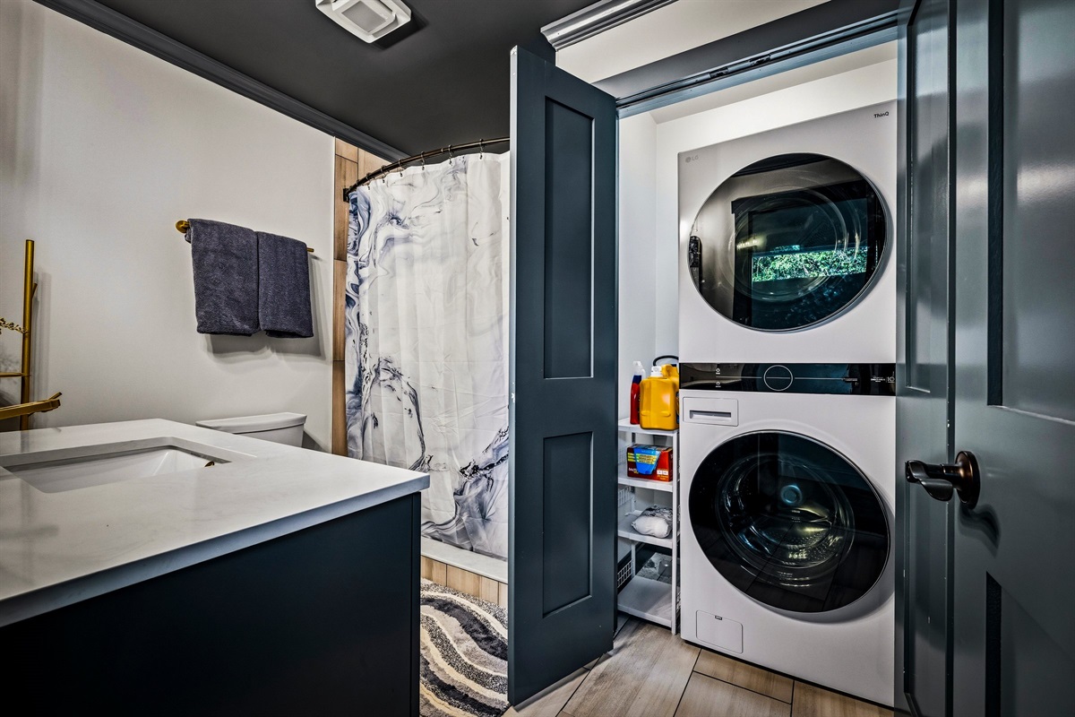Washer, dryer, detergent on hand — for the days that get muddy.