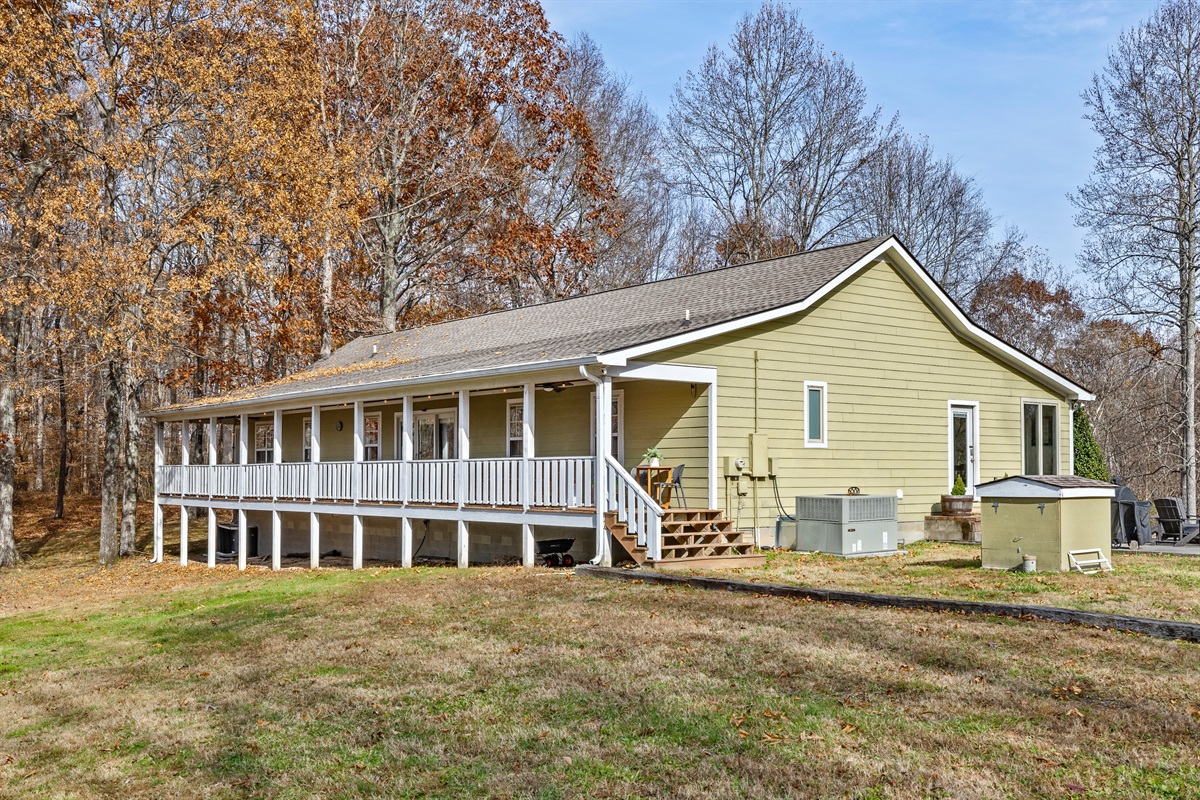 View of balcony & home in fall / winter.