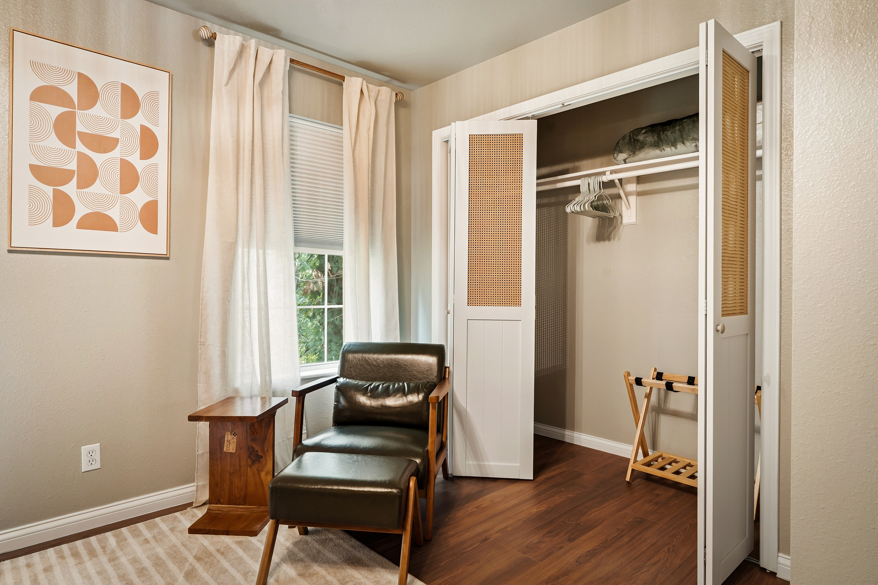 Large closet space and room to sit 