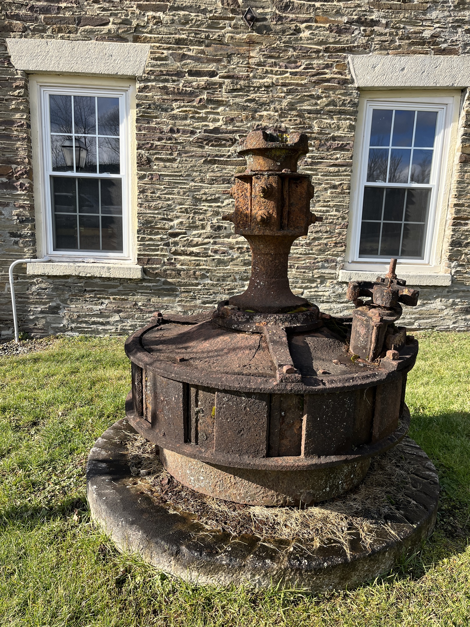 Old water turbine at Hope Mill House