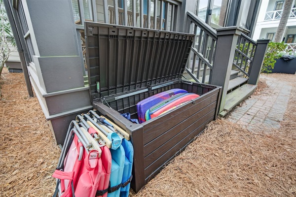 We have beach chairs, beach toys, and bodyboards