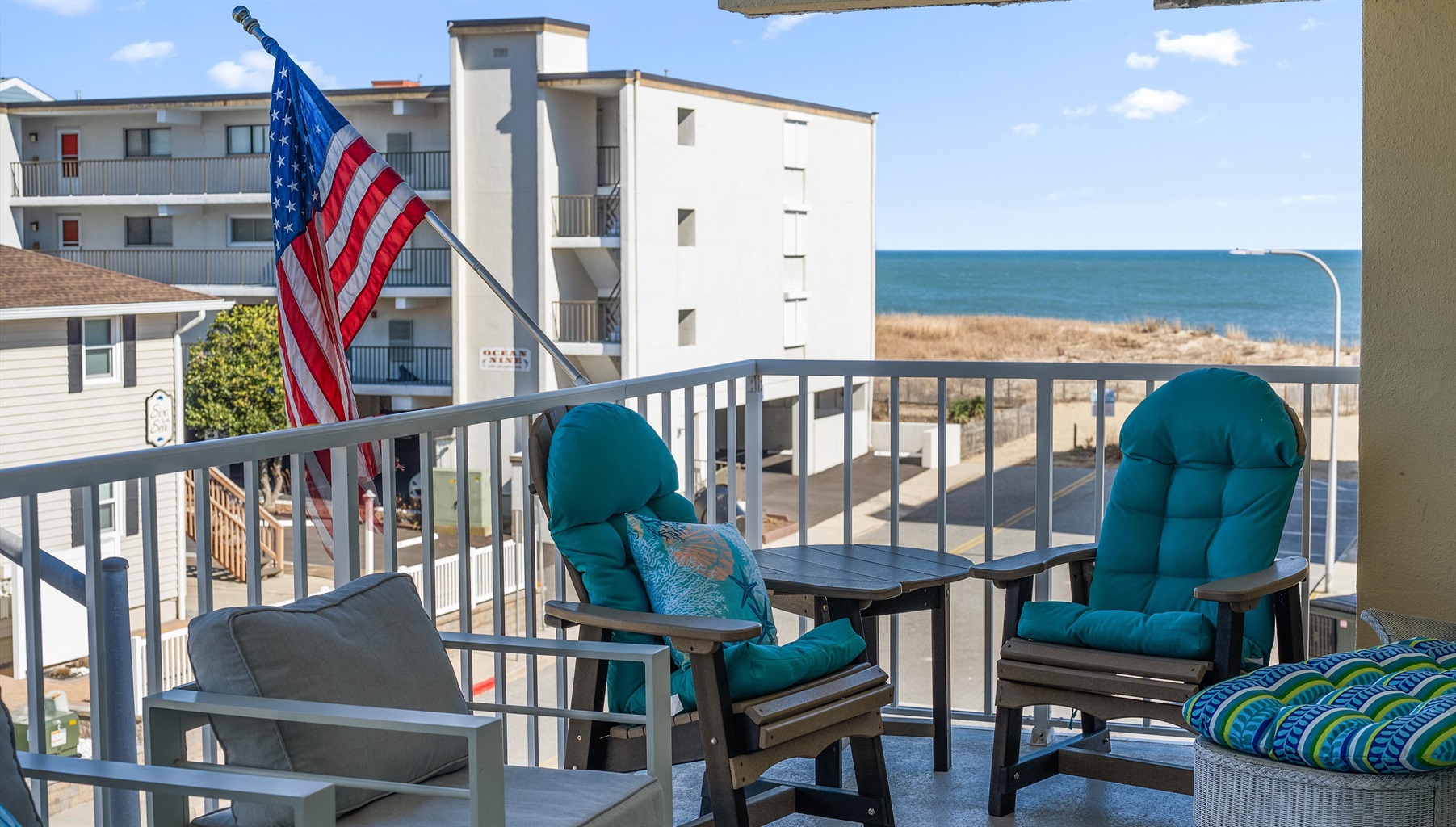 From the corner balcony watching for dolphins is a favorite passtime.