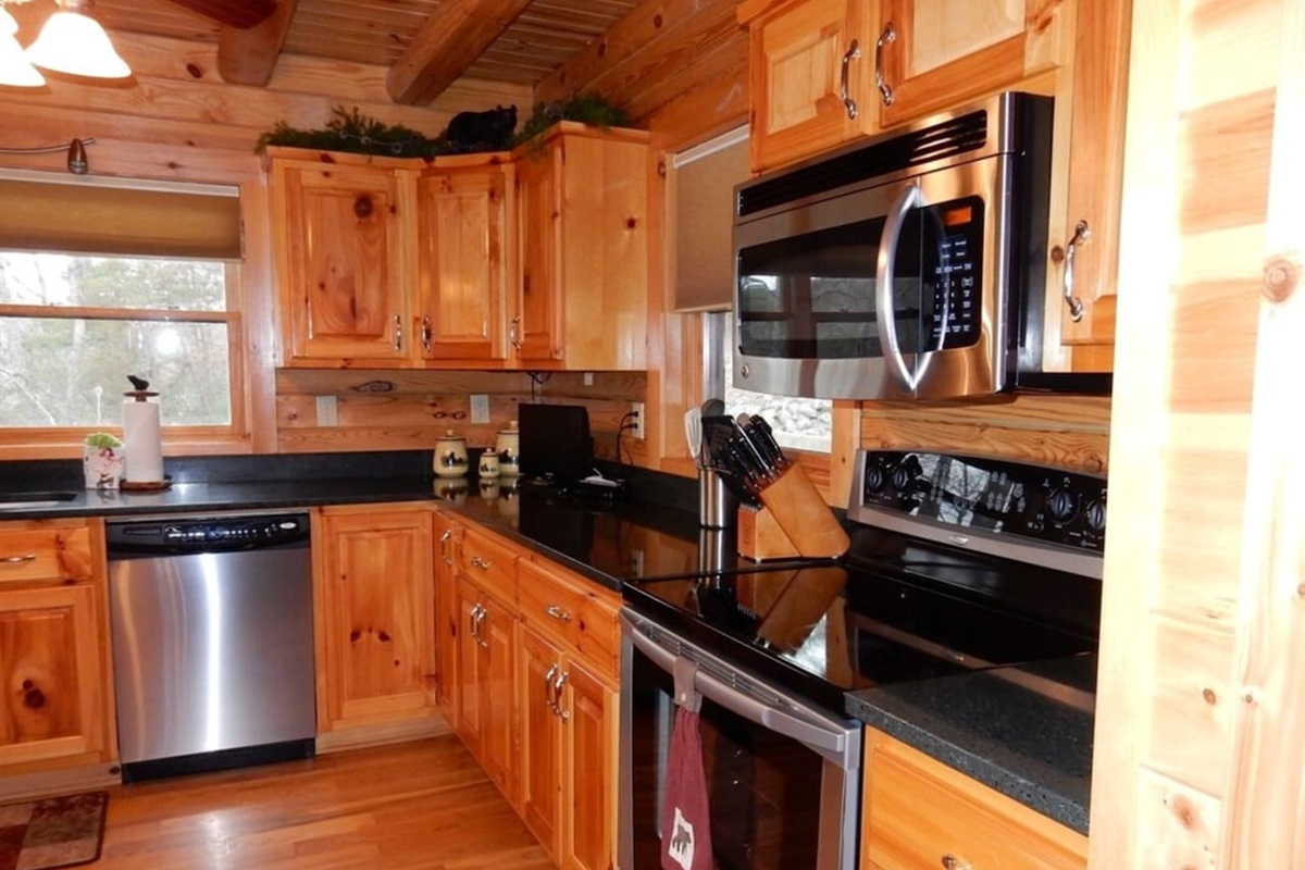 Fully stocked kitchen area 