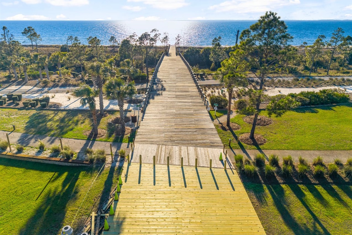 Beach! The four mile boardwalk spans the Bay. Beach access is just a short 5 min. walk or 2 min. golf cart ride from the house.
