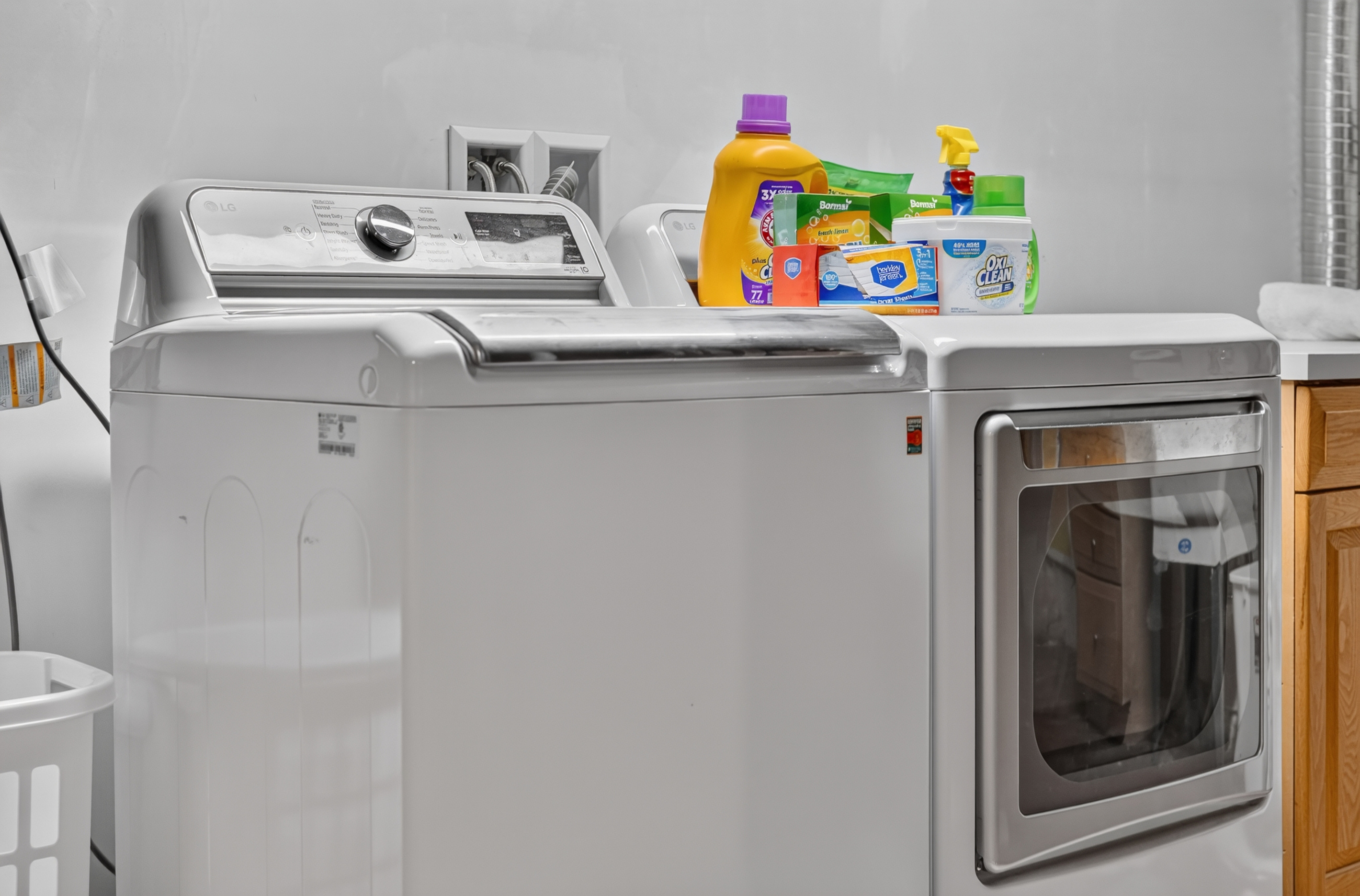 Laundry area stocked with detergent and supplies to make longer stays easy.