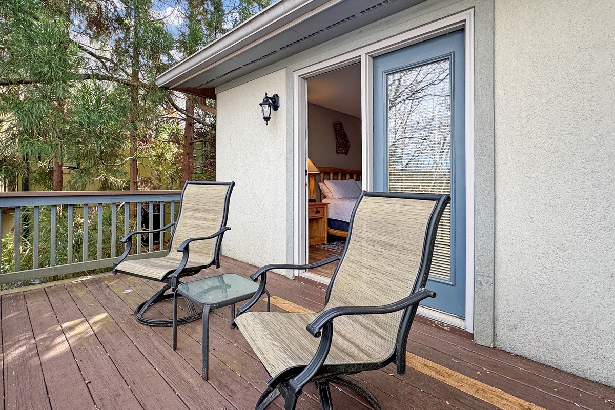 Step outside with your coffee or a good book—this private deck offers a quiet spot to slow down and enjoy the surroundings.