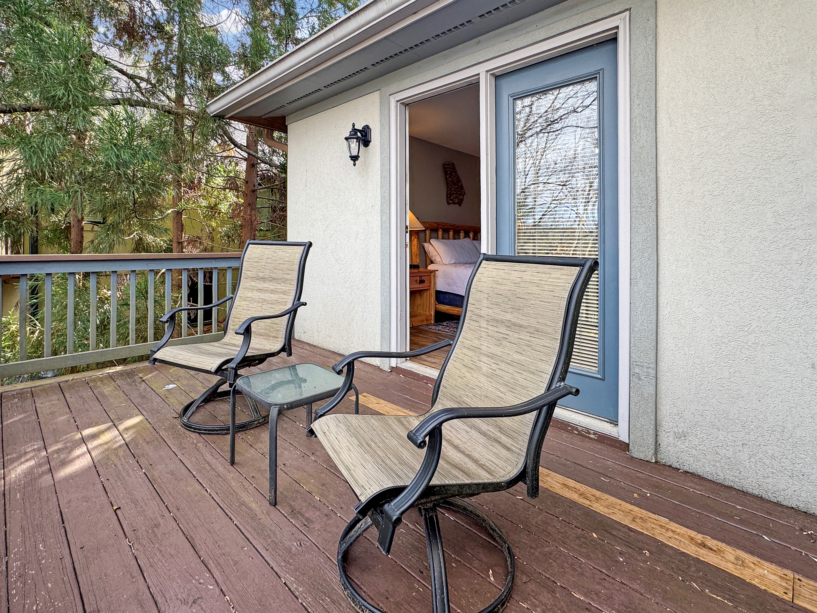 Step outside with your coffee or a good book—this private deck offers a quiet spot to slow down and enjoy the surroundings.