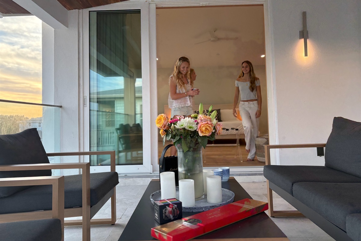 Golden hour turns into balcony nights ✨ Outdoor living at its finest