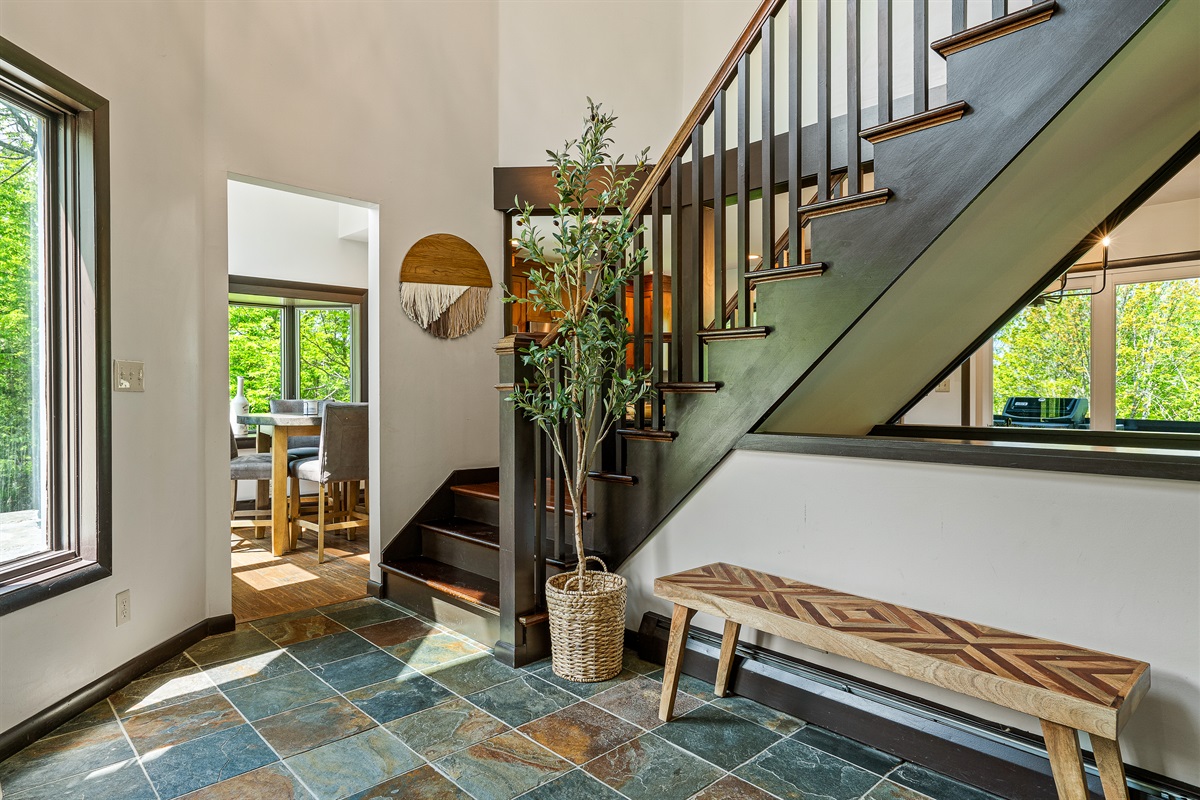 Spacious foyer is flooded with natural light