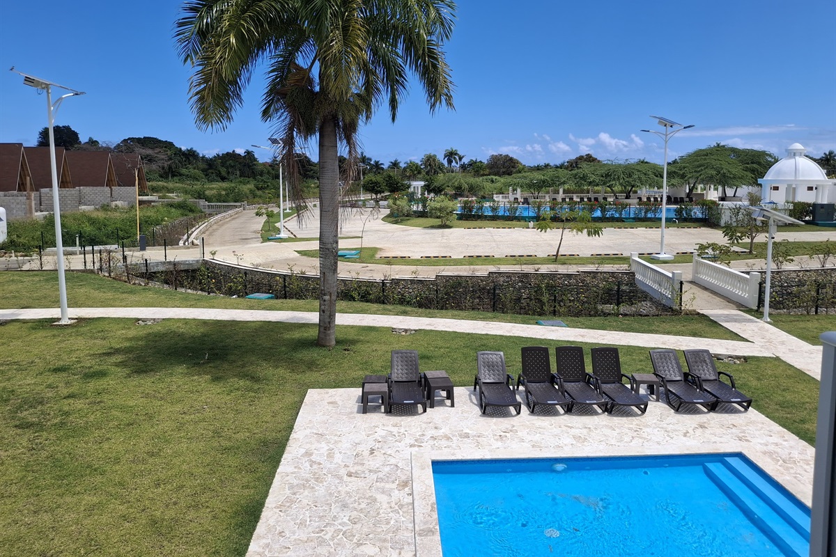 Pool behind building