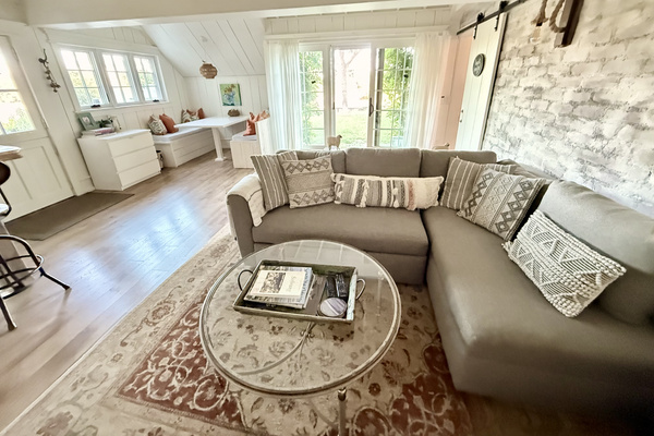 Large, comfy Room & Board sofa with an unbelievably comfortable pull out bed.  