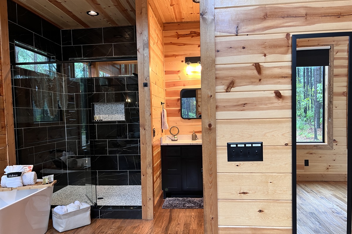 Full length mirror and ample counter space to get ready.