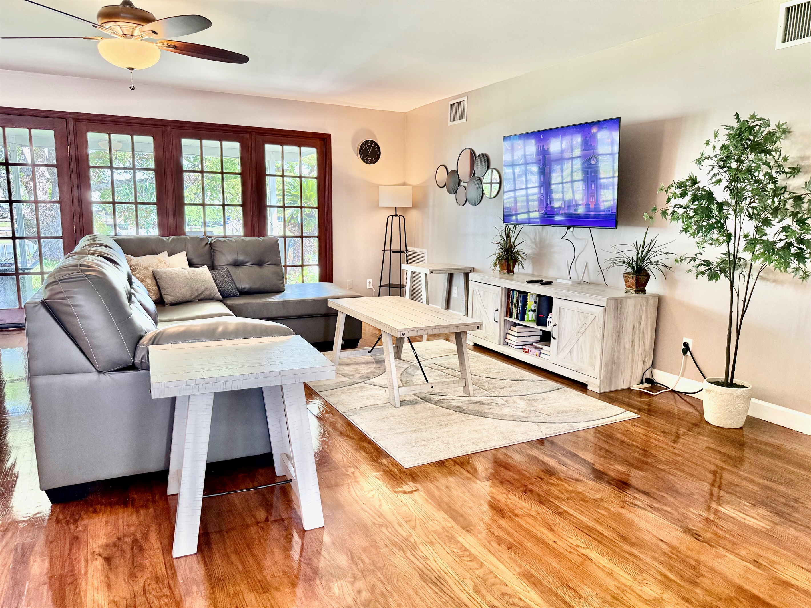 Gather the whole group in this spacious living room with a comfy sectional, Smart TV, and board games nearby—perfect for relaxing nights in.