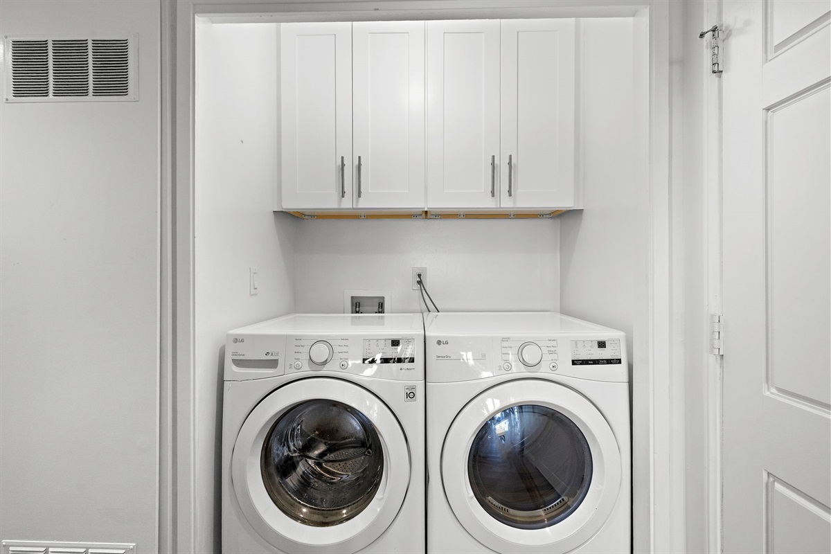 In-unit Washer and Dryer with detergent provided.