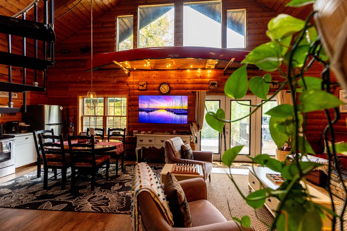Watch TV, cook together, or hang out in the living room or dining area—this cabin is perfect for small groups! 