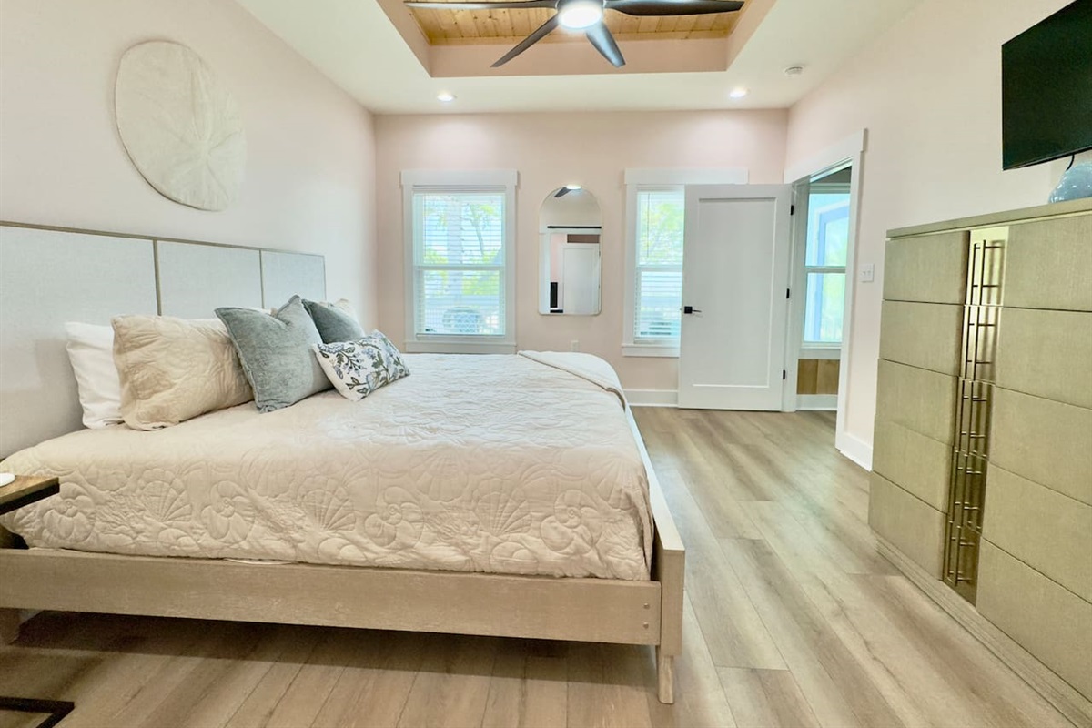 This bright room offers comfort with a touch of elegance.
