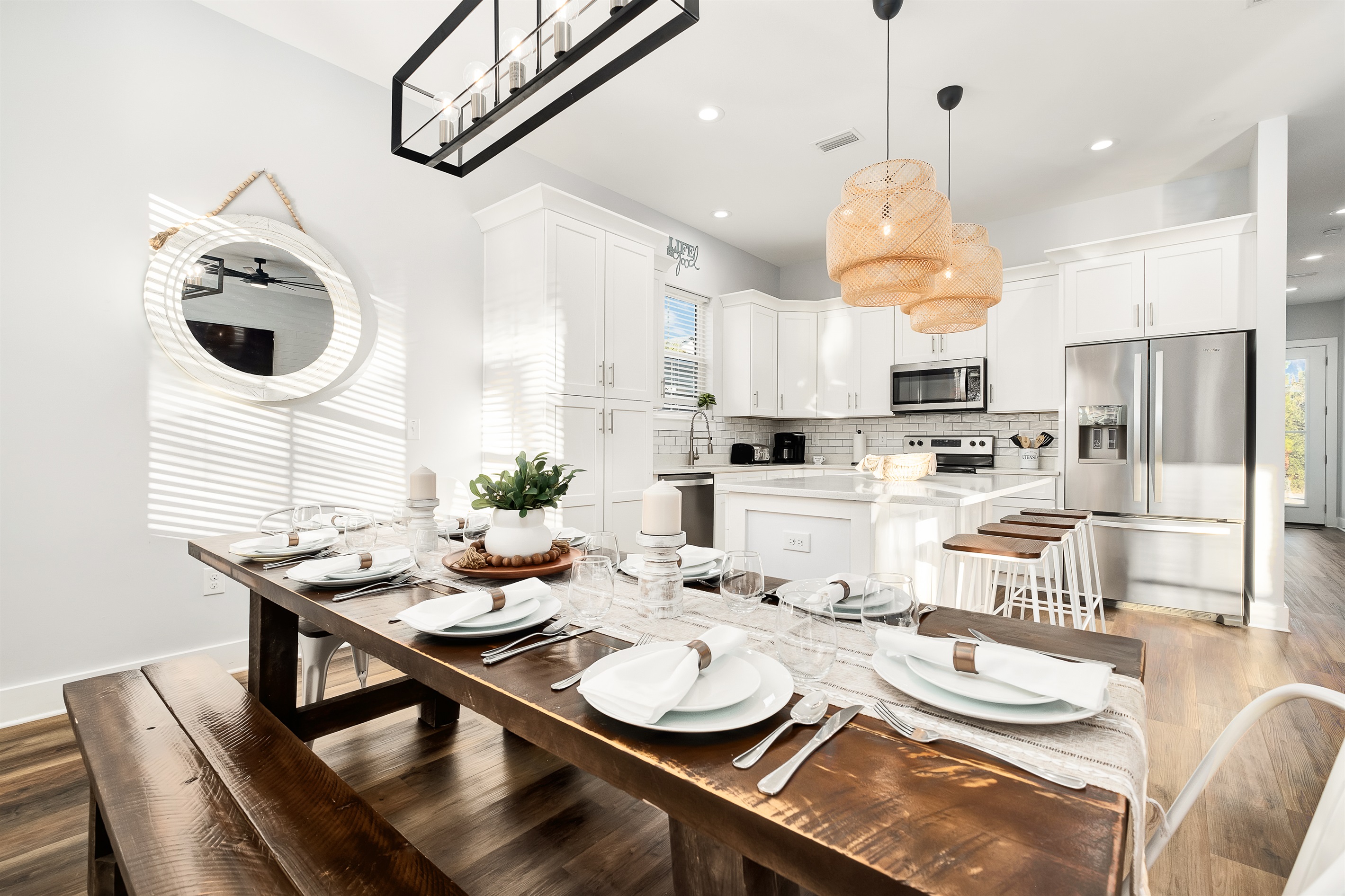 Fully stocked kitchen and dining table