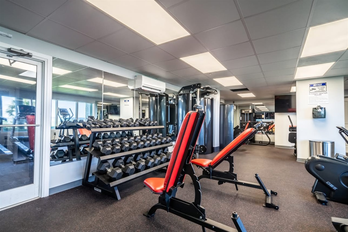 Resort gym, tower 3, sign waiver at HOA to get code. 