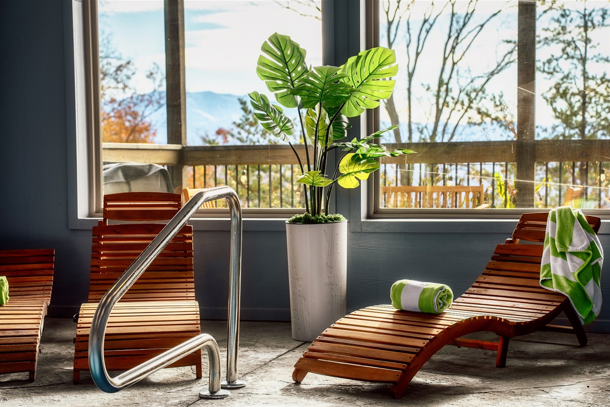 Poolside seating indoors. Relax, recharge, and stay comfortable year-round.