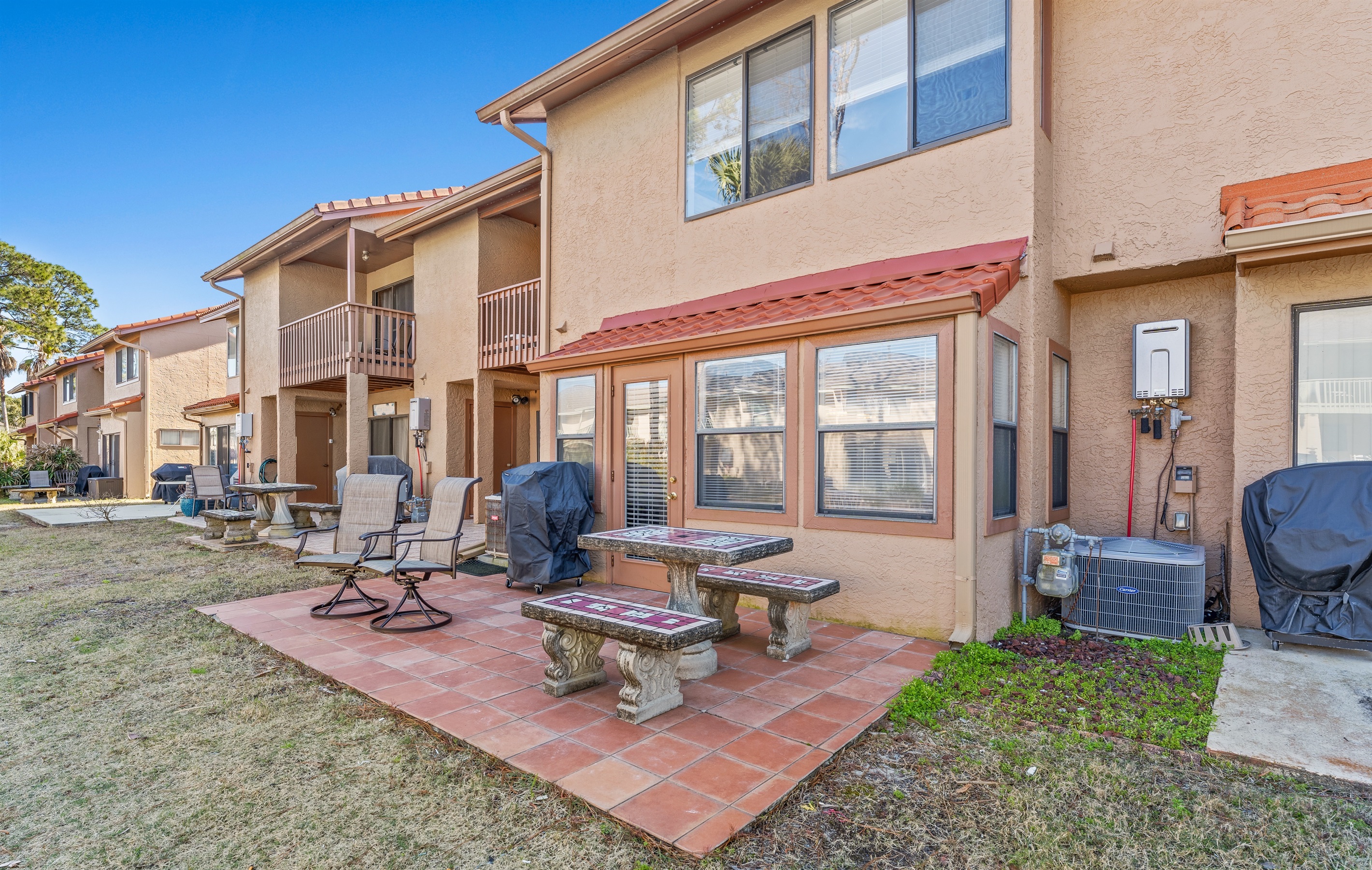 outside patio with gas grill