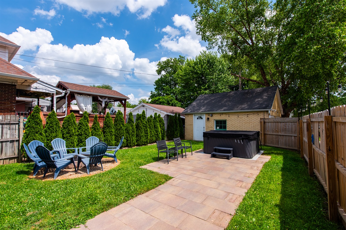 Backyard- features a gas grill, fire pit and hot tub