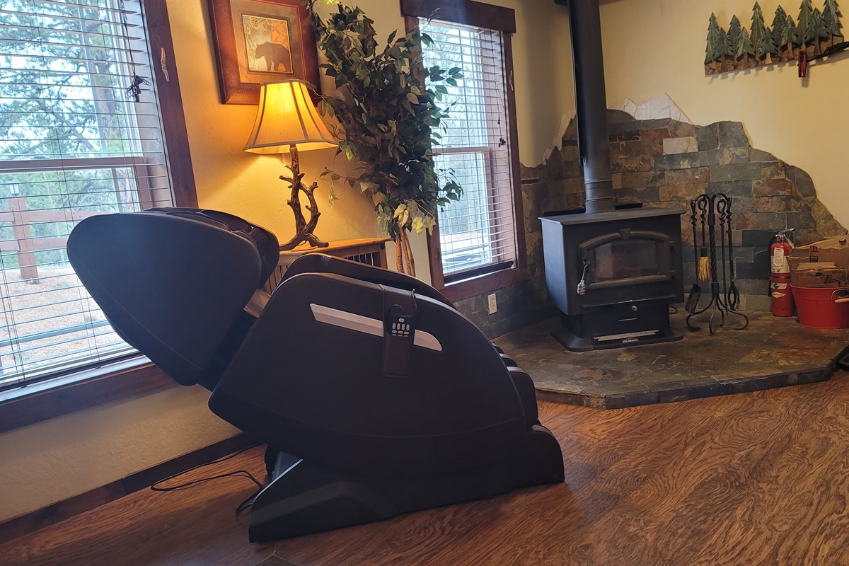 Ahhhh, personal massage chair by the woodstove!