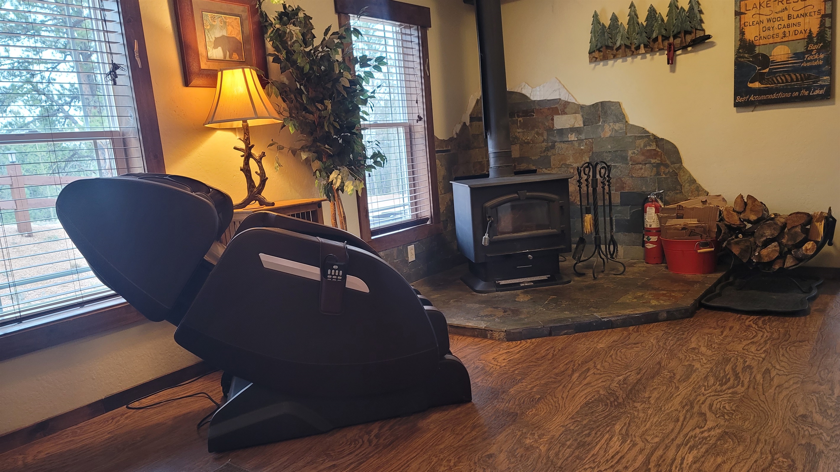 Ahhhh, personal massage chair by the woodstove!