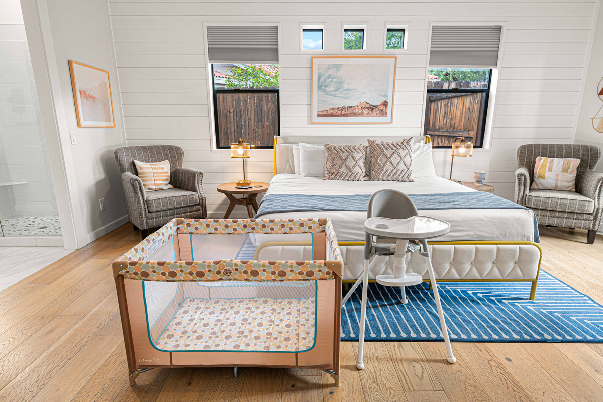 {Family Amenities} Traveling with little ones? A portable crib and high chair are available to make family stays easier.