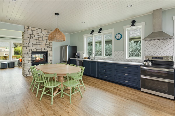 Eat-in kitchen with cozy fireplace