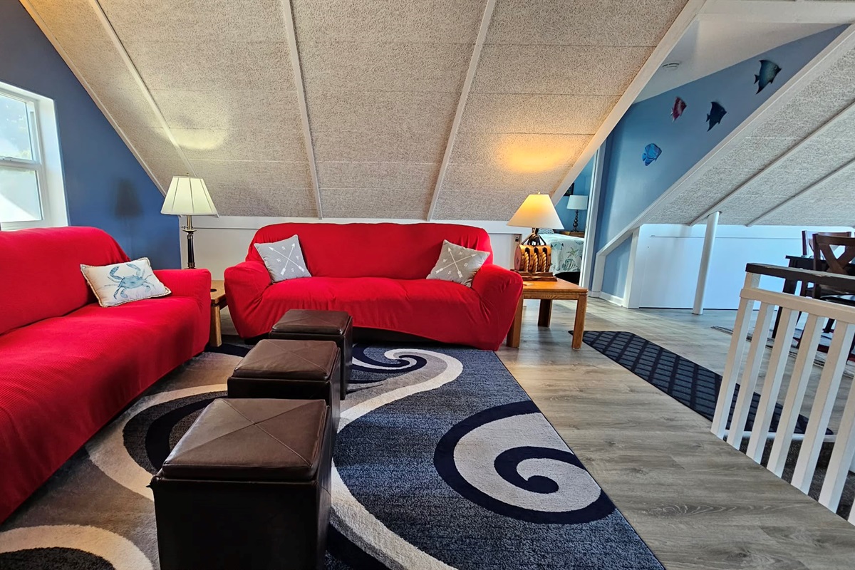 upstairs tv room with view, extra table to play games or do a puzzle.