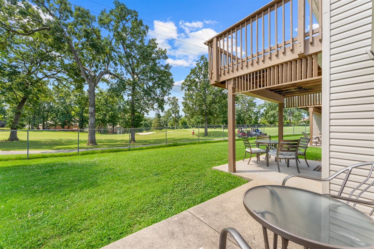 Watch golfers in action from your private patio seating.